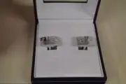 CROFT & BARROW HIGH POLISH & BRUSHED SILVER TONE CUFF LINKS CRYSTAL GIFT BOXED