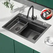 Nano Black Smart Drainage Kitchen Sink Detachable Colander Single Bowl 680x450x225mm