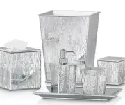 Labrazel Bios Silver 4pc Set Tray,Tissue Holder,Soap Dispenser,Waste Basket NIB