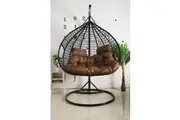 Hanging Egg Chair Double Seat - Black Basket & Brown Cushion