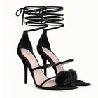 Fenty 37 Scandal Lace Up Black Suede Fur Sandal with Fur Detail and Pointy Toe