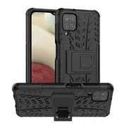 Samsung Galaxy A12 Case, Shockproof Heavy Duty Tough Kickstand Protective Rugged Case Cover (Black)