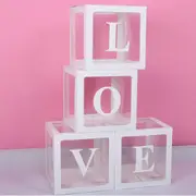 White Love 4Pcs/Set LOVE BABY Balloons Box Cube Clear Gift Boxes Birthday Baby Shower Party