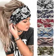 TAVVKE Vintage 50s Head Scarfs Set, 6 Pcs Women Wide Fashion Sports Bandanas, Boho Print Headbands for Ladies Yoga Sports, floral print knot monochrome retro print headscarf ladies