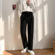Mid Rise Plain Straight Leg Dress Pants Black - 4XL