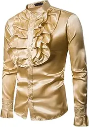 [HEYDHSDC] Vintage 70s Frill Ruffle Dress Shirt for Men Gothic Punk Retro Tee Silk Cravat Shirt Halloween