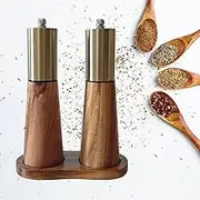 Gold Salt and Pepper Grinder Set,Salt and Pepper Grinder Set Wood,Gold Salt and Pepper Shakers, Modern Salt and Pepper Shakers, Pepper Mill with Ceramic Core,Pepper Grinder (Gold Wood)