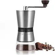 Coffee Grinders ，Portable Manual Coffee Grinder 8 Adjustable Settings Ceramic Core Sit for Camping and Home Use (Stainless Steel)