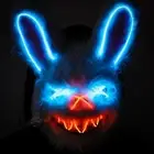 Halloween Cosplay Mask LED Glow Wire Light Up BLUE & RED Scary Soft Bunny Unisex