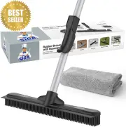 Pet Hair Removal Broom with Squeegee – 3-in-1 Rubber Floor Brush - Carpet
