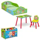 Kids Room Set Sleep and Play Toddler Bed Table 1 Chair Toy Box Cocomelon 4 Piece