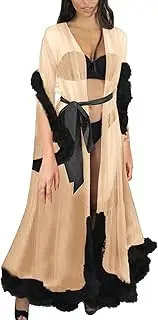 [Generic] Sexy Cosplay Women Fashion Sexy Tulle Robe Long Lingerie Nightgown Bathrobe Sleepwear Feather Bridal Robe Lace Lingerie Cute Lingerie Plus Size