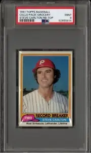 1981 Topps Baseball Grocery Cello Pack PSA 9 MINT Steve Carlton RB Top (POP 1)