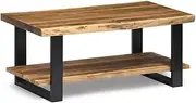 Alaterre Furniture Alpine Natural Wood Live Edge Coffee Table w/ Metal Strap Legs, Brown, Black Metal Accents, Unique Imperfections, Clear Natural Finish, Perfect Living Room Table, 42" Long