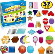 SpriteGru 32 Shape and Color Magnets with Real World Objects for Comparison & Associative Memory, Perfect for Preschool Learning