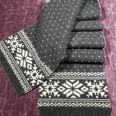 Club Monaco - Lamb's Wool Oversized Fair Isle Gray Scarf - 80 x 11 - NWT
