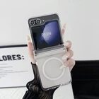 For Samsung Galaxy Z Flip6 Flip5 Flip4 Flip3 Crystal Clear Hinge Magnetic Case