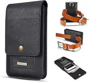 Genuine Leather Holster Pouch Compatible with iPhone 15 14 13 12 11 Pro,XS,X,11,XR, Compatible with Galaxy S23,S22,S20 Belt Wallet Case with Clip +Card Slot, Dual Layer Universal Waist Pouch Travel(Bl