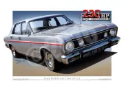 XT GT Falcon Print - Classic 1968 Ford XT GT Car Drawing in 7 Stunning Colours