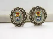 Unique Vintage Micro Mosaic Millefiori Earrings Early 1960's