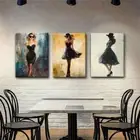 3pcs Women Black Dresses Glasses & Hats Perfect Wall Art Canvas Framed 50x70cm