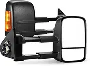 SAN HIMA Pair Towing Mirrors Fits Hilux 2015-ON - Extendable Manually Foldable 20CM Split View Durable & Stylish Tow Mirrors with Yellow Indicators, Black