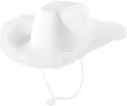 [Generic] French Flag Hat with Feather Fluffy Feather Brim Adult Size Cowboy Hat with Feathers for Costume Party Play Dress Up Outfits for Women Cap Pack