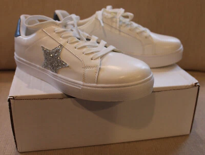 Venus Lace Up Star Sneakers White Womens Size 8 Gray Back Sparkled