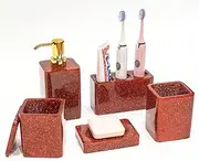 Suanti Bathroom Accessory Sets,5 Pcs Red Decor Sets for Bathroom with Lotion Dispenser, Soap Dish, Tumbler, Toothbrush Holder, Q Tip Holders, Bathroom Essentials for New Home Christmas Mother's Day.