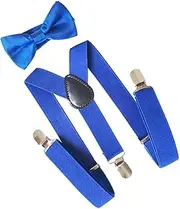 [Generic] Men's Adjustable Y-Back Suspenders, Bow Tie Set with Clips, Heavy Duty Braces, Suspenders for Jeans, Halloween
