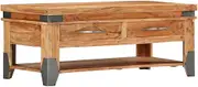 Acacia Wood Coffee Table with Shelf & Drawers - Solid Tables for Living Room, Modern Storage, Natural Color, Farmhouse Style - 110x52x45 cm
