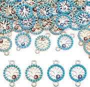 [Craftdady] 40 pcs Tree of Life Link Charms with Evil Eye Alloy Flat Round Connector Charms with Synthetic Turquoise Enamel Evil Eye Connectors for Jewelry Making, Metal, No Gemstone