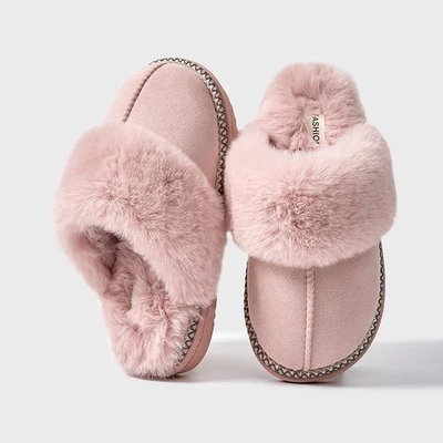 Winter Fur Cotton Slippers Women Soft Comfort Fuzzy Bedroom Slides Faux Fur Warm