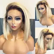 Benafee Ombre 1B613 Bob Wig Human Hair Natural Black to Blonde Lace Front Wigs Human Hair 13x4 HD Lace Frontal Bob Wigs for Black Women Straight Real Human Hair Wigs Pre Plucked Glueless Wigs 10 Inch