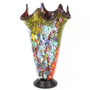 GlassOfVenice Murano Glass Millefiori Fazzoletto Vase - Purple