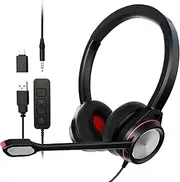 USB Headset with Microphone for PC, Type C/USB/3.5mm Jack Computer Headset with Noise Cancelling & Mic Mute, Binaural Wired Headset for Laptop Call Center Work Ofiice Zoom Teams