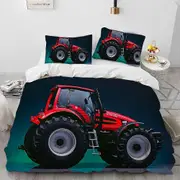 v1739 Bed Sheets Car Tractor Truck Series Comforter Bedding Set,Duvet Cover Bed Set Quilt Cover Pillowcase,King Queen Size Bedding Set Kids D 3-Piece