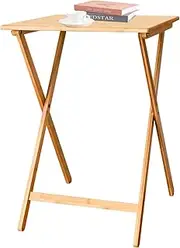 Folding Bamboo Bedside Table Foldable TV Tray Work Serving Reading Desk Snack，Bamboo Color