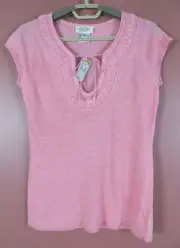 TB09448-NWT TALBOTS Women's Thin Light Linen Rayon Stretch Knit Top Peach PP $58