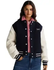 [Tommy Jeans] Varsity Padded Wool Bomber Jacket in Navy