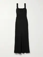 [STAUD] STAUD - Nic Ruched Washed-silk Maxi Dress - Black - US14 US 14 Black
