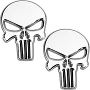 2PCS Skull Sticker Decals, 3D Emblems Badge Metal Replacement Adornment Fit for Camaro Silverado Ram Dodge RT Jeep Universal Car Truck Vehicle Bike Motorcycle Side Tail, Luggage Laptop Silver