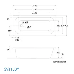 CAESAR 凱撒衛浴 SV1120Y SV1140Y SV1150Y 崁入式浴缸 免運