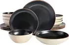 Contempo Classic Double Bowl Dinnerware Set, Service for 4 (16Pcs), Black