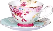 AWHOME Bone China Teacup and Saucer Sets Vintage Royal Style Tea Cup Red Flower Set 7-OZ