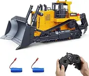 Fisca Remote Control Bulldozer RC 1/16 Full Functional Construction Vehicle, 2.4Ghz 9 Channel Dozer Front Loader Toy with Light and Sound for Kids Age 6, 7, 8, 9, 10 and Up Years Old