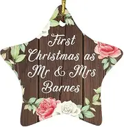[Designsify] Gifts, First Christmas As Mr & Mrs Barnes, Star Ornament A Xmas Tree Hanging Santa Decoration, for Birthday Anniversary Parents Mothers Day Fathers Day Party, to Men Women Him Her Friend
