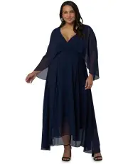 [Pink Dusk] Electric Chemistry Cape Maxi Dress in Navy