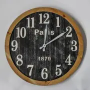 Wooden Black With White Numbers And Brown Frame Wall Clock