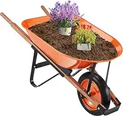 VEVOR Wheelbarrow Cart, 5 Cu. Ft. Load & 330 lbs Capacity, One Wheel Garden Dump Cart, Garden Wagon with Metal Handle & 16" Wide Track Wheels, Easy Loading Utility Yard Cart & Wagons for Lawn Farm